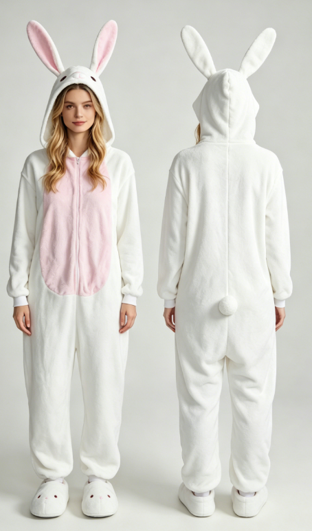 Rabbit long ear solid color jumpsuit parent-child outfit adult home wear children's pajamas