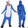 Gray shark flannel cartoon jumpsuit pajamas, coral fleece, giant toothed shark animal, one-piece hair collection, couple style, soft