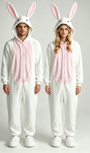 Rabbit long ear solid color jumpsuit parent-child outfit adult home wear children's pajamas